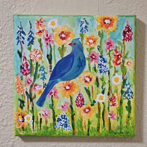 Original Art/ Acrylic On Canvas / 8in x8in / Bird The Meadow - Picture 3 of 8